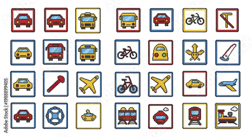 Collection of various transportation icons in a grid layout.