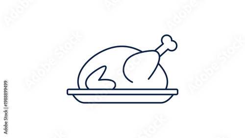 Roasted Turkey on a Platter Minimalist Black Line Vector Icon Illustration with Editable Stroke. Ideal for Thanksgiving, Christmas, or Food Menus. Clean Scalable SVG Design on White Background.