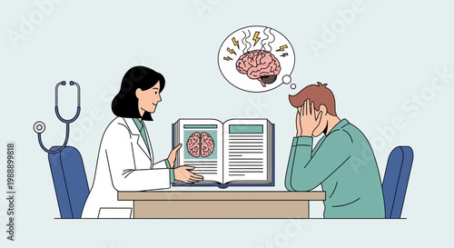 Doctor consulting patient about brain health, mental health concept, medical examination