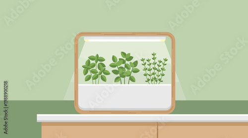 Indoor Garden: A vibrant indoor garden setup showcases lush, healthy plants flourishing under the care of artificial lighting, symbolizing the beauty of nature within a home environment.