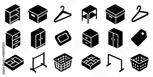 Household icons with hanger box cabinet minimal