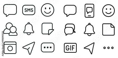 Communication icons with speech bubble phone smile outline