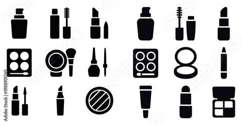 Beauty icons with lipstick brush palette solid