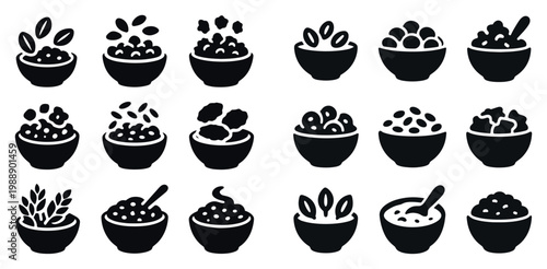 Breakfast icons with bowl spoon grain minimal