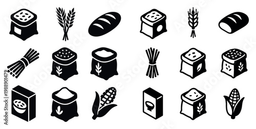 Grain icons with wheat sack bread minimal