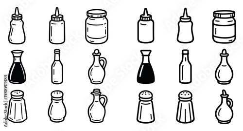 Kitchen icons with bottle jar shaker outline