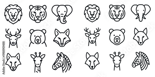 Wildlife icons with lion tiger elephant outline