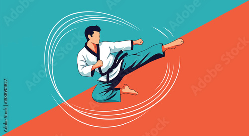 Martial arts, karate, taekwondo, kickboxing vector illustration, sport, fitness, athlete, combat sports