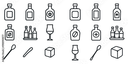 Beverage icons with bottle glass cube outline