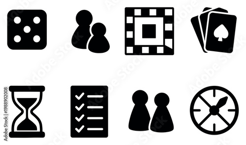Boardgame icons with dice pawns cards flat minimal