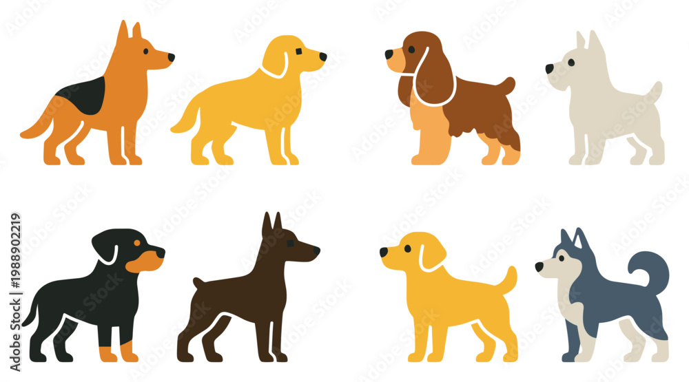 Obraz premium Pet icons with dog labrador husky colorful flat