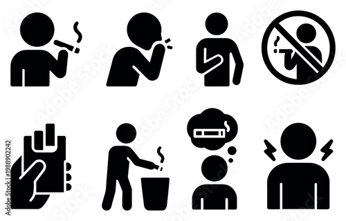Health icons with cigarette cough no smoking minimal