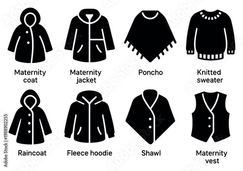 Clothing icons with coat jacket silhouette