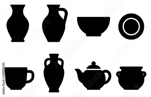 Ceramic icons with vase teapot bowl silhouette
