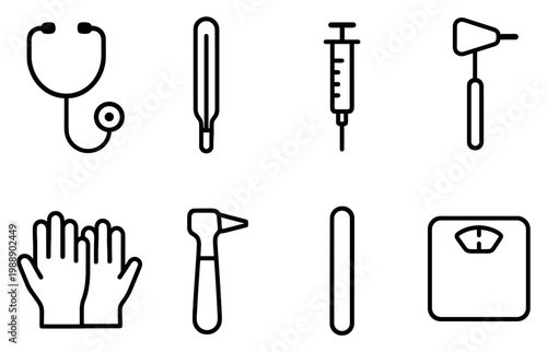 Medical icons with stethoscope syringe gloves outline