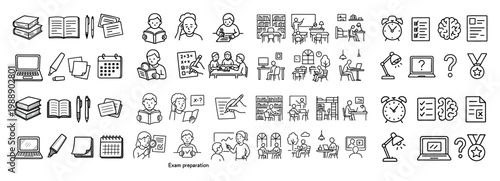 Educational icons for study and exam preparation