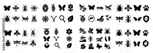 Insect and nature icons collection - silhouette set