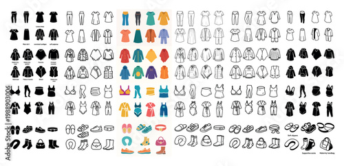 Colorful array of various women's outfits and accessories