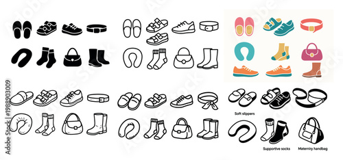 Variety of shoes and accessories illustrations