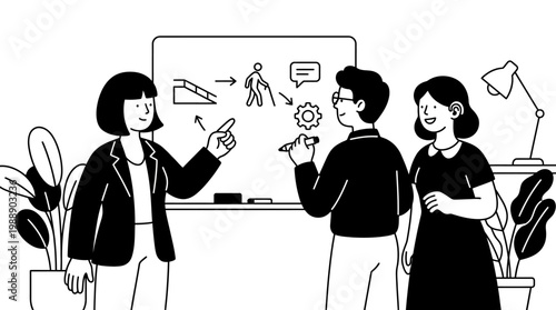 Business Team Brainstorming Strategy and Accessibility Planning. EPS Editable. Vector Illustrations.