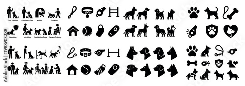 Dog training icons and symbols collection