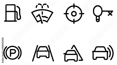 Automotive icons with pump wiper key minimal outline