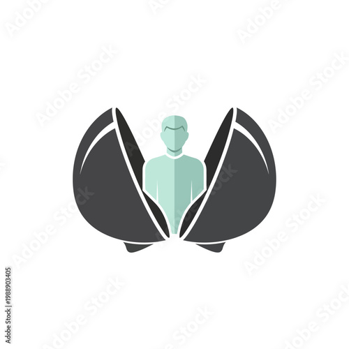 Abstract Human Figure Emerging from Dark Petal-like Shapes.