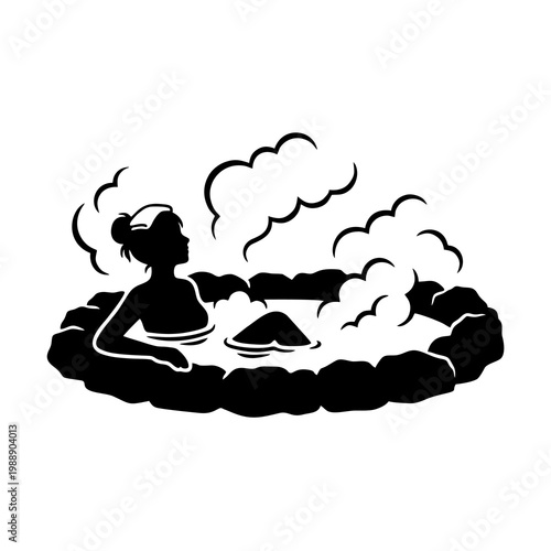 Vector silhouette of a person soaking in hot water