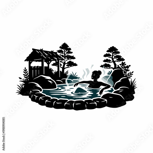 Vector silhouette of a person soaking in hot water