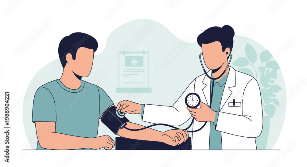 Fototapeta premium Doctor measuring patient's blood pressure with stethoscope and sphygmomanometer, health checkup