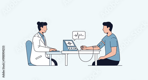 Doctor performing medical examination on patient with blood pressure monitor and ECG