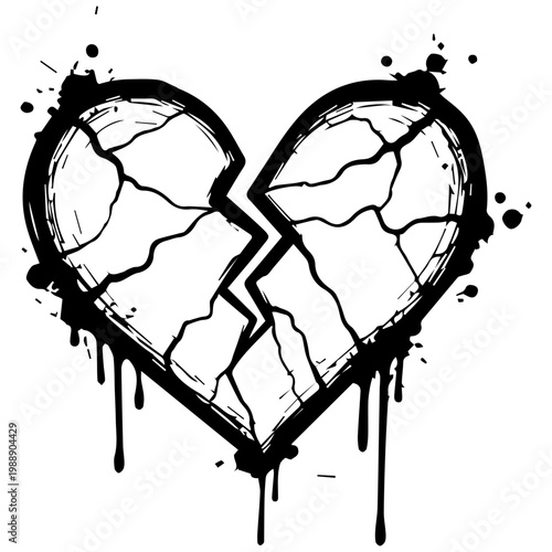 Broken Heart Symbol Graffiti Art Black White Vector