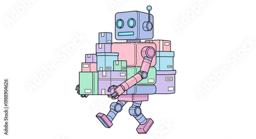 Colorful robot with mechanical arm.