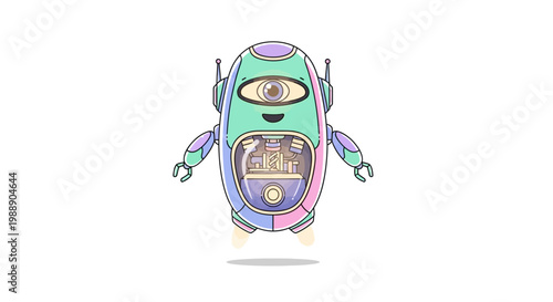 Colorful robot with large eye.