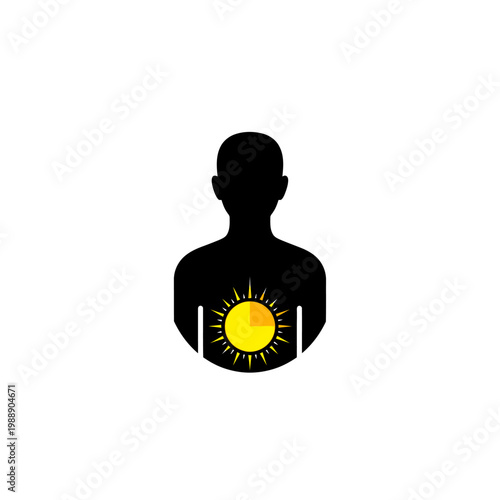 Black human silhouette with a radiant yellow sun icon in the chest area, symbolizing internal energy or a biological clock.