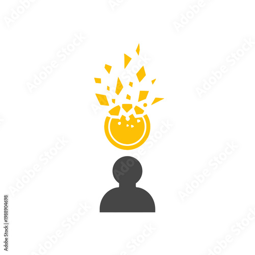 A silhouette of a person with a golden coin above their head exploding into many pieces, symbolizing a breakthrough or mental stress.