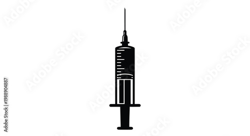 Black silhouette of a medical syringe a symbol of healthcare and vaccination