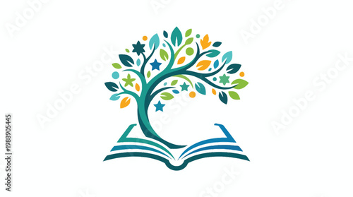Creative tree of knowledge growing from an open book, concept.