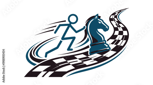 Dynamic Illustration of a Chess Knight and Running Figure.