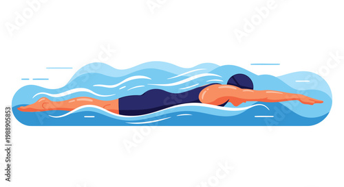 Swimming, freestyle, male athlete, aquatic sports, vector illustration