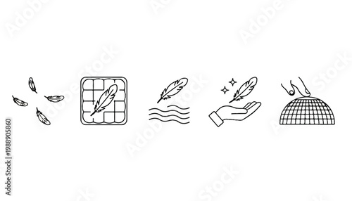 Collection of hand-drawn icons representing lightness and softness with illustration collection delicate cleanliness drawing style