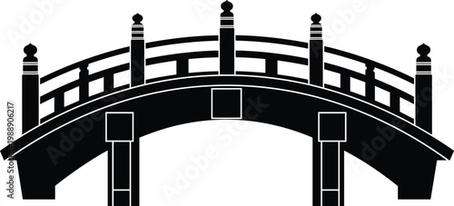 Arched bridge silhouette, ornamental architecture, classical design, decorative railing, geometric structure, traditional construction, elegant landmark, architectural illustration concept