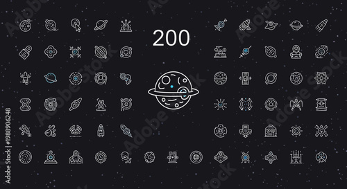 Set of 200 Space and Astronomy Line Icons