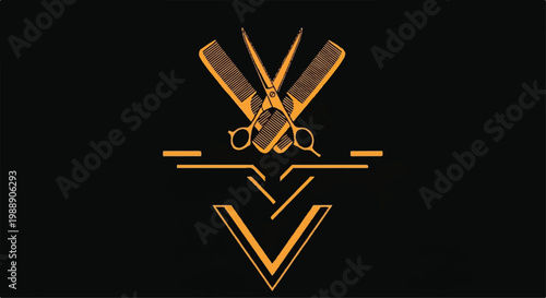 Orange geometric logo with scissor icon on black background scissors geometric abstract minimalist business template creative identity