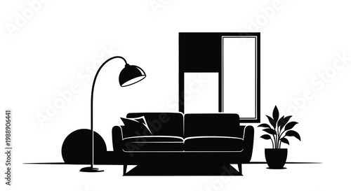 Minimalist interior scene with sofa lamp and window