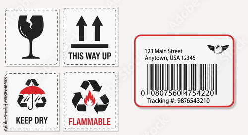 Shipping Labels and Logistics Package Handling Symbols Set