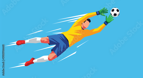 Soccer goalkeeper, athletic vector illustration, sports action, football player