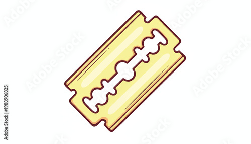 Close-up illustration of a gold razor blade with serrated edge and a central double edge hair removal personal care grooming illustration