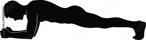 Plank exercise silhouette, fitness posture, core strength icon, workout figure, training gesture, athletic resource, vector illustration, design asset, graphic concept