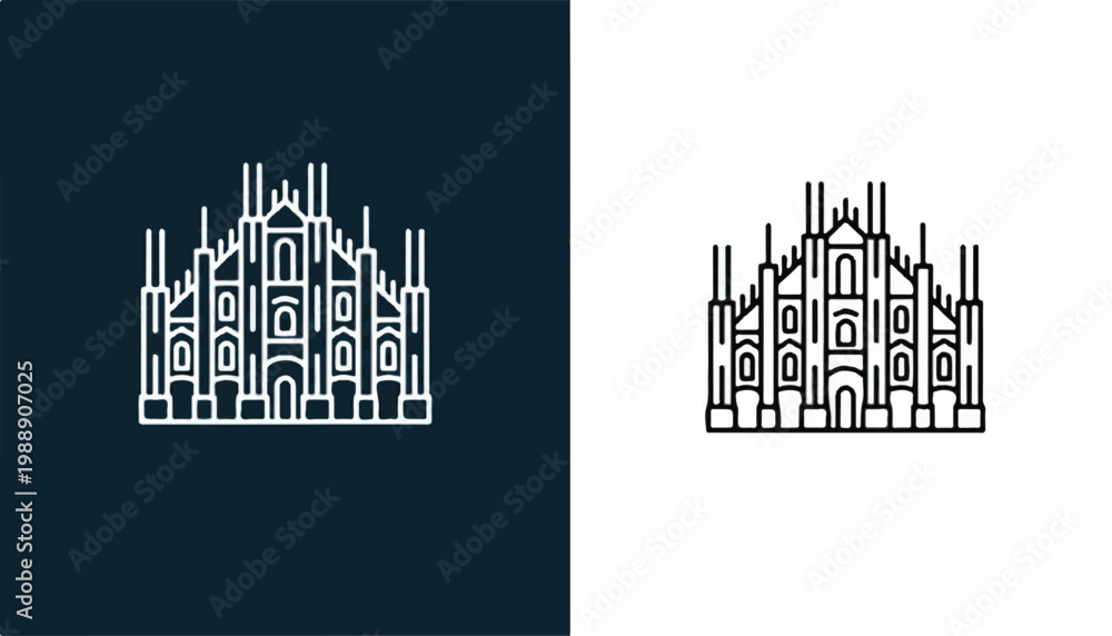 Obraz premium Milan cathedral duomo di milano line art icon with famous place travel icon european architecture cathedral architecture building landmark